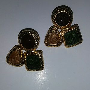 PIERCED GREEN AND BROWN EARRINGS